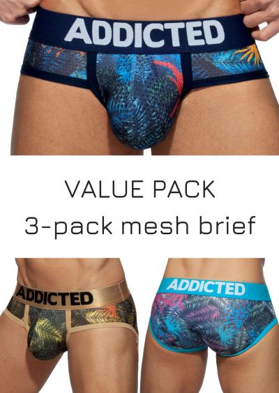 Addicted Mesh brief push up 3-pack tropical print Brief 80% Polyamide, 15% Elastane, 5% Cotton S-3XL AD889P