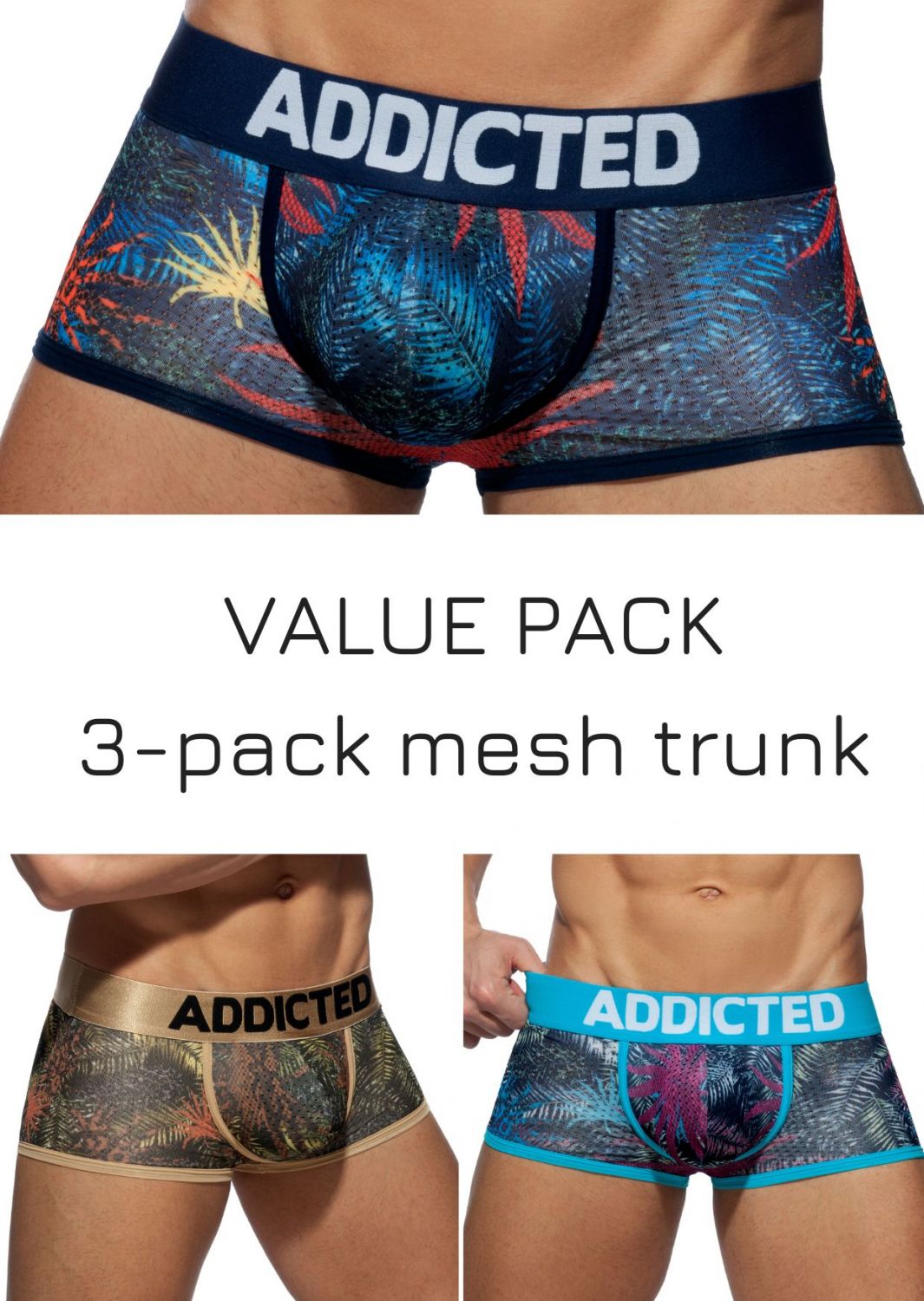 Addicted Mesh trunk push up 3-pack tropical print