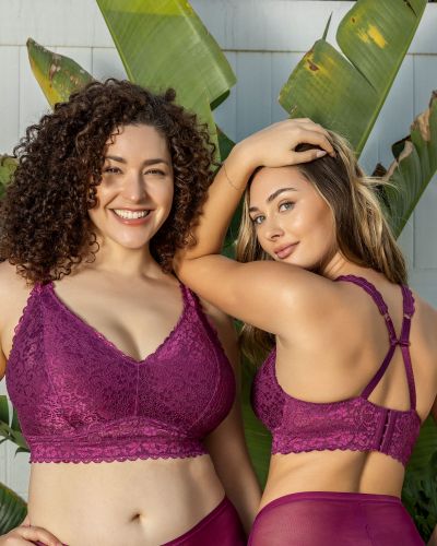Parfait Lingerie Adriana NW Lace Bralette Blackberry Non-wired, non-padded lace bralette with convertible straps. 65-90, D-H P5482-BLY