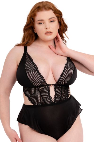 Scantilly by Curvy Kate After Hours Lace Teddy Black Nonwired lace teddy with adjustable straps to fit DD-HH cups S-2XL SN-025-327-BLK
