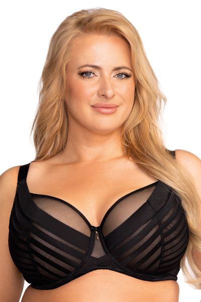 Nessa Alizee Soft UW Bra Black Underwired non-padded balconnet with double layer mesh and stretch lace cups. 65-100, E-O ALZ-550-BLK