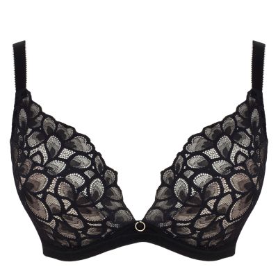 Panache Allure UW Demi Plunge Bra - Black Latte Underwired, non-padded stretch lace bra with super low wiring. 60-85, D-I 10763-B&L