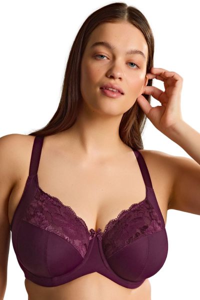 Sculptresse by Panache Amara UW Full Cup Bra - Plum Underwired non-padded full cup bra with stretch top cup. 75-105, E-O 11265-PLM