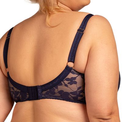 Nessa Ana UW Soft Bra Navy & Beige Underwired non-padded balconnet with double layer mesh and stretch lace cups. 65-100, E-O ANA-550-NAY
