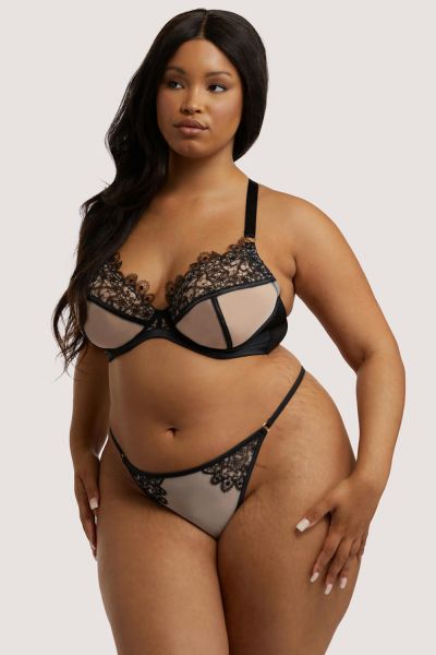 Playful Promises Anaise Racer Back Balcony Bra Black Blush Underwired non-padded balcony bra with lacey racerback shoulder straps 70-100, D-K PP-3201B