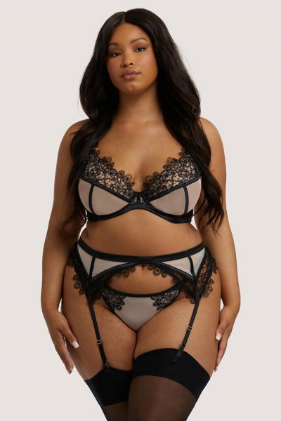 Playful Promises Anaise Racer Back Balcony Bra Black Blush Underwired non-padded balcony bra with lacey racerback shoulder straps 70-100, D-K PP-3201B