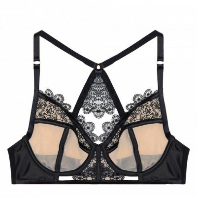  Anaise Racer Back Balcony Bra Black Blush Underwired non-padded balcony bra with lacey racerback shoulder straps 70-100, D-K PP-3201B
