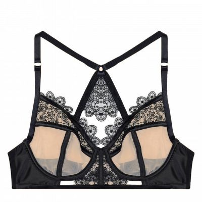 Playful Promises Anaise Racer Back Balcony Bra Black Blush Underwired non-padded balcony bra with lacey racerback shoulder straps 70-100, D-K PP-3201B