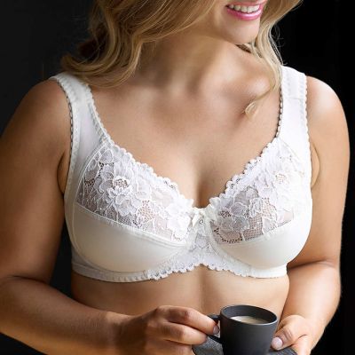 Plaisir Annette UW Full Cup Bra - Whisper White Underwired, non padded, stretch lace full cup bra. 80-110, D-I 3344-5/WHI