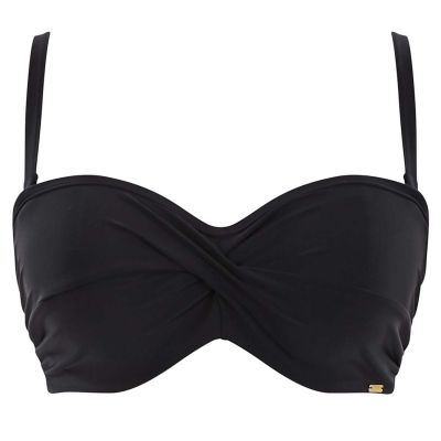 Panache Swimwear Anya Riva Twist Bandeau Bikini Black Underwired, strapless padded bandeau bikini top 65-85 DD-H SW1303-BLK