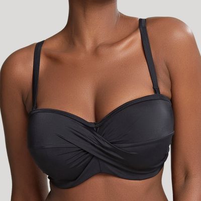 Panache Swimwear Anya Riva Twist Bandeau Bikini Black Underwired, strapless padded bandeau bikini top 65-85 DD-H SW1303-BLK