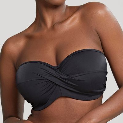 Panache Swimwear Anya Riva Twist Bandeau Bikini Black Underwired, strapless padded bandeau bikini top 65-85 DD-H SW1303-BLK