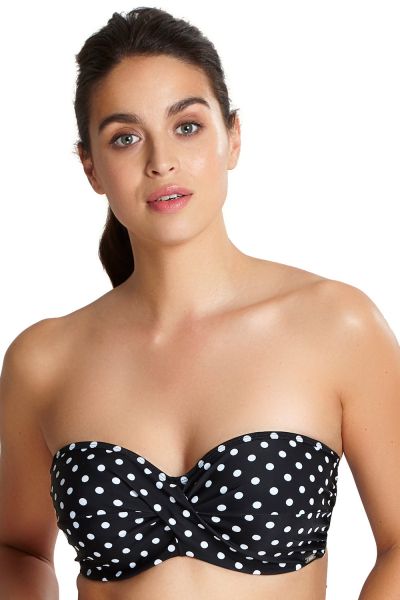 Panache Swimwear Anya Spot Bandeau Bikini Top Black White Underwired, strapless padded bandeau bikini top 65-90, DD-G SW1013