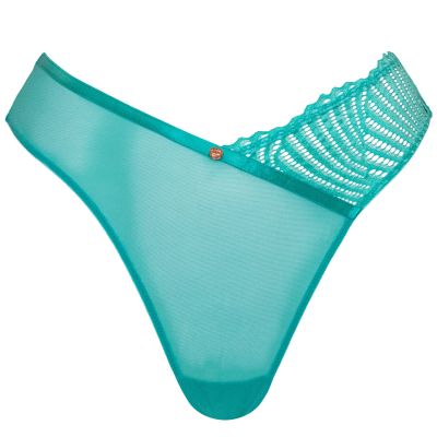 Scantilly by Curvy Kate Authority Thong Blue Lagoon High waist mesh and lace thong S-XL ST-019-200-BLG