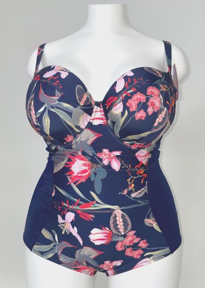 Ava Swimwear Navy Flowers One-Piece Swimsuit Underwired swimsuit with padded cups. 65-100, D-L SKJ47