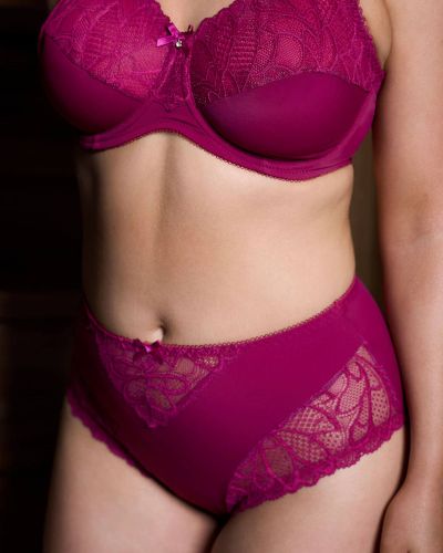 Plaisir Beate Midi Brief - Rose Midi briefs with stretch lace inserts at front. 42-56 144-14/ROS