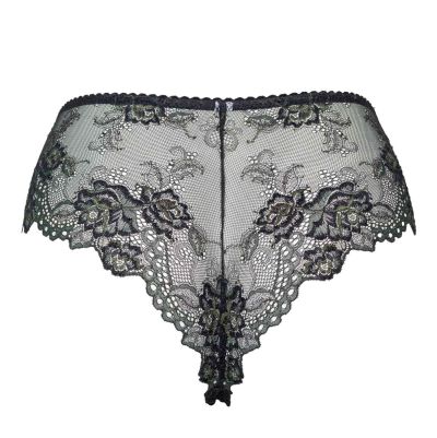 Plaisir Beate Lace Brazilian Black & Moss Green Stretch lace brazilian briefs. 42-52 2068-31/MSS
