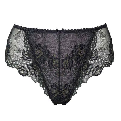 Plaisir Beate Lace Brazilian Black & Moss Green Stretch lace brazilian briefs. 42-52 2068-31/MSS