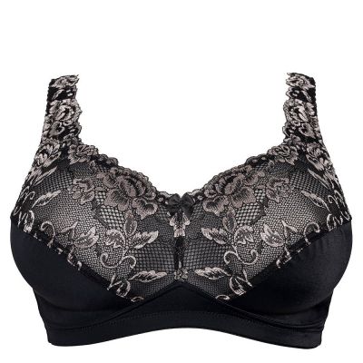 Plaisir Beate Wireless Full Cup Bra Black & Frosty Blush Wireless, non padded, stretch lace full cup bra. 80-110 D-G 619266-25/BFB