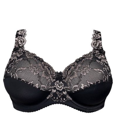 Plaisir Beate UW Full Cup Bra Black & Frosty Blush Underwired, non padded, stretch lace full cup bra. 80-110 D-H 619431-25/BFB