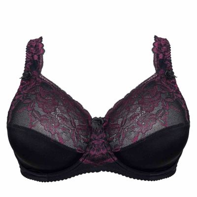 Plaisir Beate Full Cup Bra Crystal Black & Merlot Underwired, non padded, stretch lace full cup bra. 80-110 D-H 619431-32/MRL
