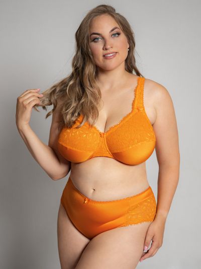 Plaisir Beate Full Cup Bra Flame Orange Underwired, non padded, stretch lace full cup bra 80-110 D-H 619431-FLE