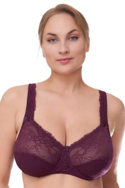 Plaisir Beate Lux Full Cup Bra Dark Cherry Underwired, non padded, stretch lace full cup bra. 80-110 D-H 619435-24/DRY