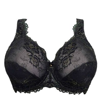 Plaisir Beate Lux Full Cup Bra Black & Moss Green Underwired, non padded, stretch lace full cup bra. 80-110 D-H 619435-31/MSS