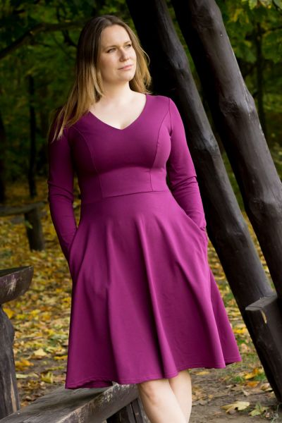 Urkye Bermuda Dress with Full Sleeves Purple Magenta Pocketed french terry dress with full length sleeves 36-46 1/2 & 2/3 SU-017-FIO-2021
