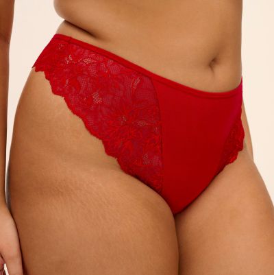 Elomi Brianna Thong - Haute Red Stretch lace thong. S/38 - 3XL/48 EL8087-HAD