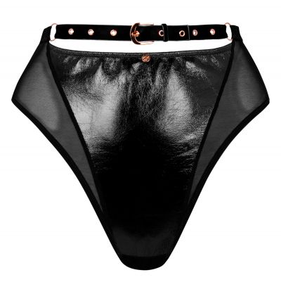 Scantilly by Curvy Kate Buckle Up High Waist Thong Black High waist pvc thong S-XL ST-015-212-BLK