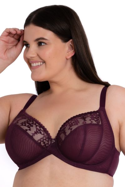 Curvy Kate Centre Stage Full Cup Plunge Bra Fig Underwired, non padded full cup plunge bra in soft mesh 65-105, E-M CK-033-101-FIG