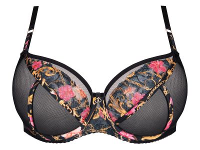 Gorsenia Chiara Soft Bra Black Floral Underwired, non-padded bra 65-100, D-M K755