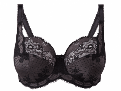 Panache Clara Full Cup Bra Charcoal Black Underwired, unpadded full cup lace bra 65-85, D-J 7255