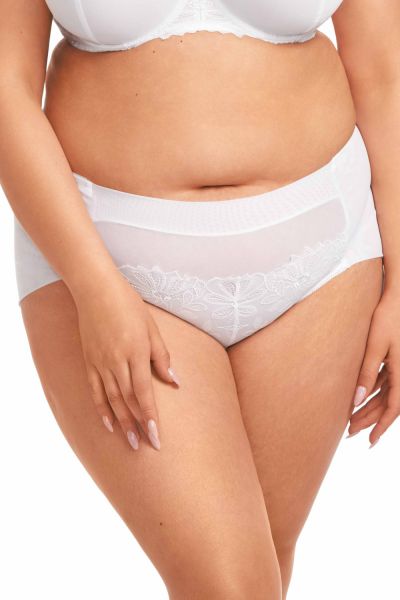 Nessa Coco Midi Brief White Normal rise mesh brief with guipure front. 40-52 NO2-WHE