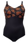 Plaisir Coral Swimsuit Black and Orange-thumb Swimsuit with built-in underwired cups 42-56, C-H T0013-COR