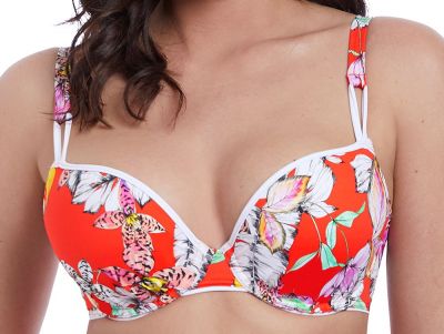 Freya Swim Wild Flower Moulded Bikini Top Flame Floral Underwired, moulded and seamless plunge bikini top 60-85, E-J AS5882-FLE