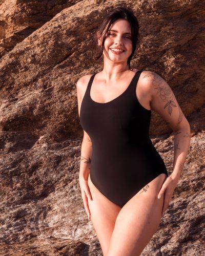 Curvy Kate Deep Dive Non Wired Swimsuit Black Non-wired, dual sized swimsuit. 65-90 E/F - O/P CS-028606-BLK