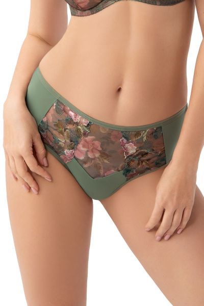 Gorsenia Delaila Briefs Green Floral Midi briefs with medium high waist. L/40 - 4XL/48 K940-ZIE