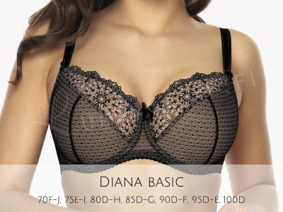 Gaia Lingerie Diana Semi Soft Bra Black Beige Underwired, semi-soft bra 70-105, D-L BS--1053-CZB-SS10/SSMX4