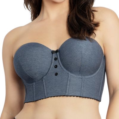 Parfait Lingerie Dolly Longline Strapless Bustier Dark Blue Denim Underwired, fully boned longline strapless bustier bra. M-2XL, S+-3XL+ (D-L cups) P50118-DBD