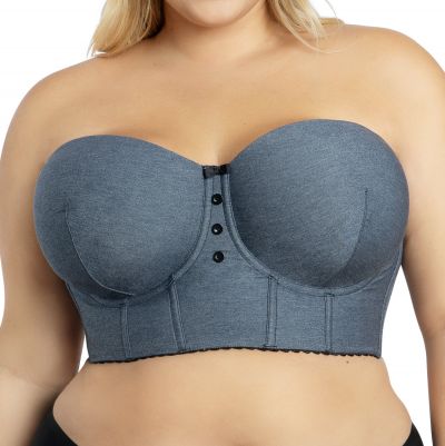 Parfait Lingerie Dolly Longline Strapless Bustier Dark Blue Denim Underwired, fully boned longline strapless bustier bra. M-2XL, S+-3XL+ (D-L cups) P50118-DBD
