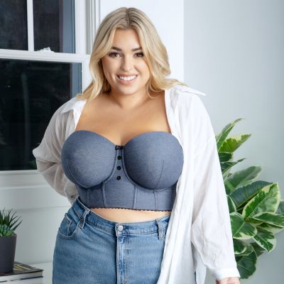 Parfait Lingerie Dolly Longline Strapless Bustier Dark Blue Denim Underwired, fully boned longline strapless bustier bra. M-2XL, S+-3XL+ (D-L cups) P50118-DBD