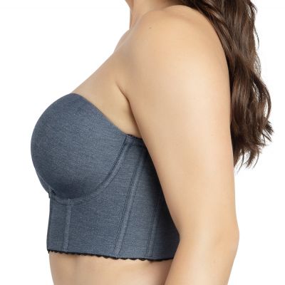 Parfait Lingerie Dolly Longline Strapless Bustier Dark Blue Denim Underwired, fully boned longline strapless bustier bra. M-2XL, S+-3XL+ (D-L cups) P50118-DBD