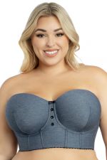 Dolly Longline Strapless Bustier Dark Blue Denim