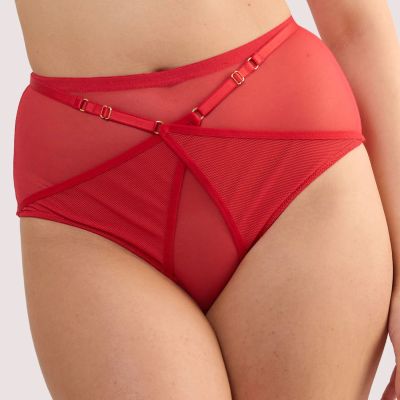Playful Promises Eddie Crossover HW Briefs - Ruby Red High waist briefs with decorative strapping. 38 - 54 PP-HW-3144-RR