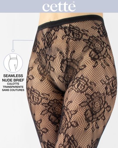 Cette Eden Rose Fishnet Tights - Black Rose fishnet tights with elasticated waist. S/M - 2XL 443-902/BLK