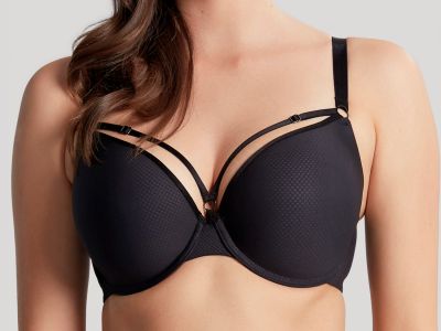 Panache Elan Luxe Plunge Bra Noir Underwired, padded plunge bra with strapping detail. 60-85, D-H 10676-NOR