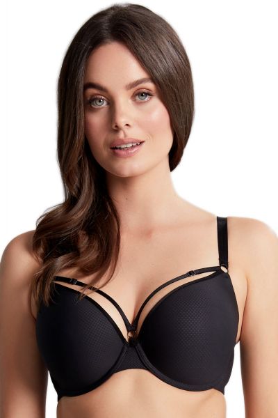 Panache Elan Luxe Plunge Bra Noir Underwired, padded plunge bra with strapping detail. 60-85, D-H 10676-NOR