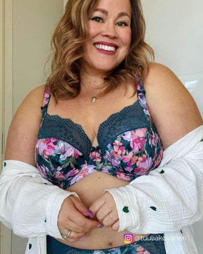 Elomi Lucie High Leg Brief - Teal Floral Waist high midi brief with high legs. M/40 - 4XL/50 EL4498-TOL